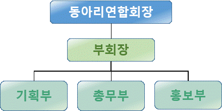 동아리연합회장-부회장-기획부, 총무부, 홍보부